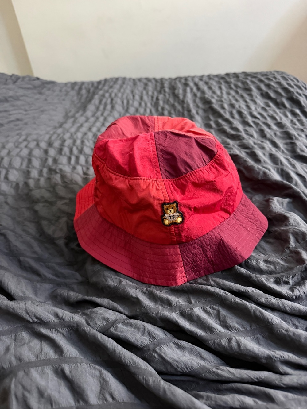 Teddy Fresh Red Color Block Teddy Bear Bucket Hat NWOT